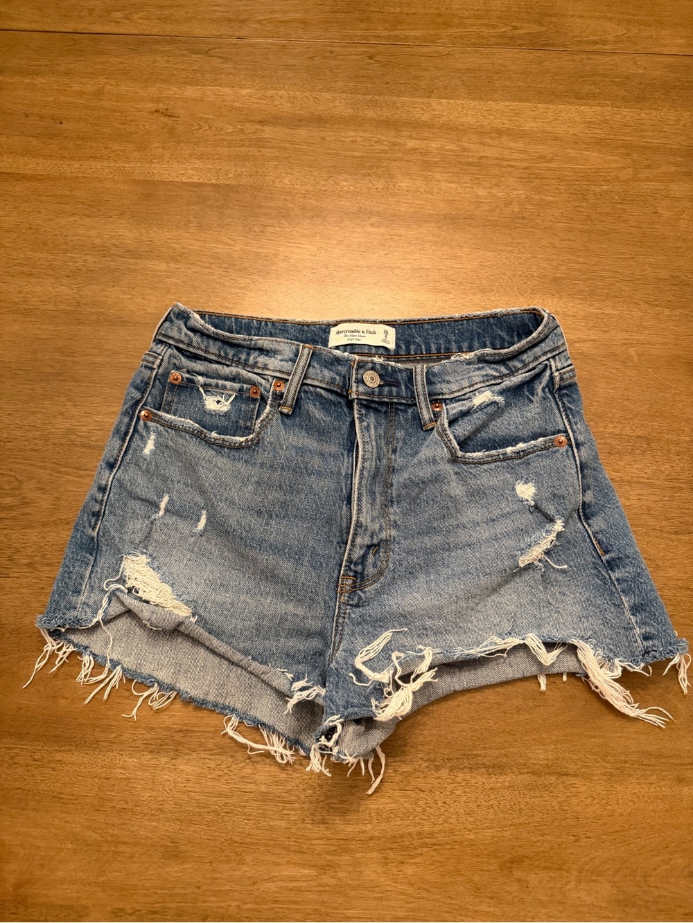 Abercrombie & Fitch Distressed Light Blue Denim Shorts (high rise mom short)